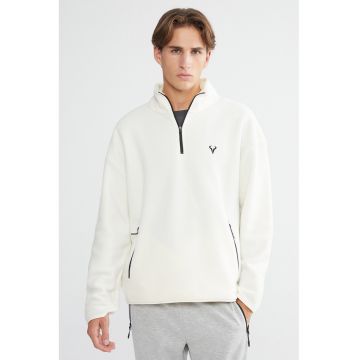 Bluza de trening cu fenta cu fermoar scurt - Alb