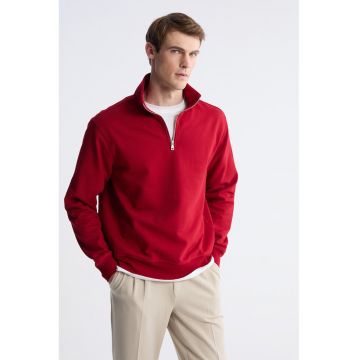 Bluza de trening cu fenta cu fermoar scurt - Rosu