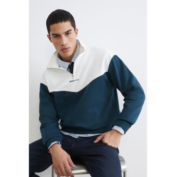 Bluza de trening din amestec de bumbac cu fermoar - Alb murdar/Albastru petrol