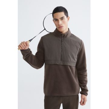 Bluza de trening din fleece cu guler scurt - Maro inchis