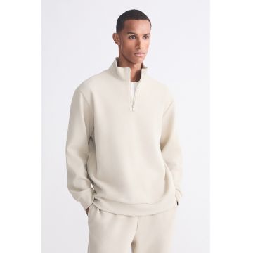 Bluza lejera de trening cu fenta cu fermoar - Crem