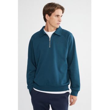 Bluza lejera de trening cu fermoar scurt - Albastru petrol