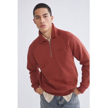 Bluza lejera de trening cu fermoar scurt - Caramiziu