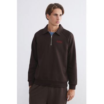Bluza lejera de trening cu fermoar scurt - Maro pamantiu