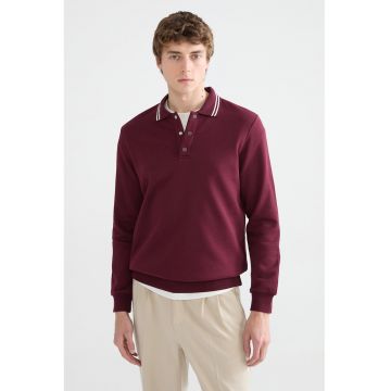 Bluza polo de trening cu fenta cu nasturi - Visiniu