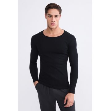 Bluza slim fit cu decolteu rotund - Negru