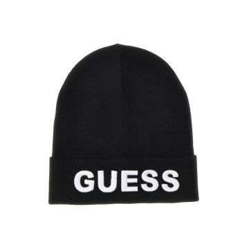 Caciula din amestec de lana cu broderie logo - Negru