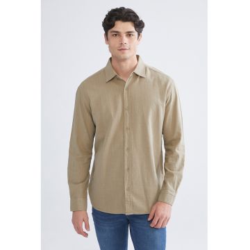 Camasa de bumbac cu maneci lungi - Maro camel