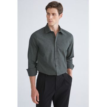 Camasa de bumbac cu maneci lungi - Verde feriga