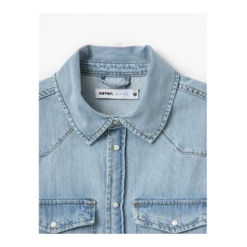 Camasa din denim cu buzunare pe piept - Albastru indigo