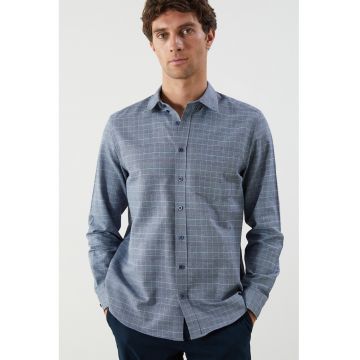 Camasa in carouri cu guler fixat cu nasturi - Albastru