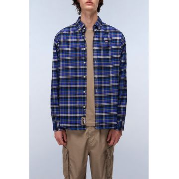 Camasa Oxford cu model in carouri pentru trekking - Alb/Albastru royal