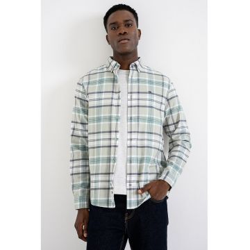 Camasa regular-fit cu guler Oxford si model in carouri - Verde deschis