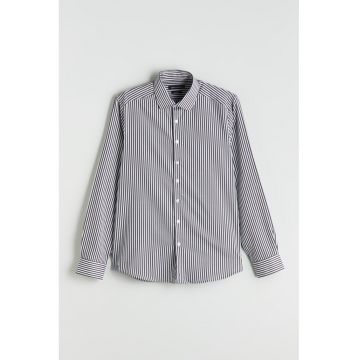 Camasa slim fit cu model in dungi - Alb/Negru