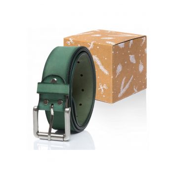 Cureaua Barbati -  SOPO-TT376 571 - 100% Piele Naturala - Model Clasic - Catarama Din Metal - Reglabil - Reutilizabile - Pentru Pantaloni - Blugi - Rezistenta La Uzura Si Rezistenta La Zgarieturi - Lungime 95 cm - Verde