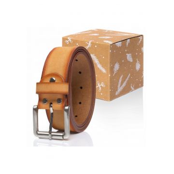 Cureaua Barbati -  SOPO-TT376 641 - 100% Piele Naturala - Model Clasic - Catarama Din Metal - Reglabil - Reutilizabile - Pentru Pantaloni - Blugi - Rezistenta La Uzura Si Rezistenta La Zgarieturi - Lungime 90 cm - Maro