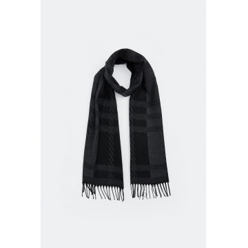 Esarfa cu model in carouri si franjuri - Gri antracit