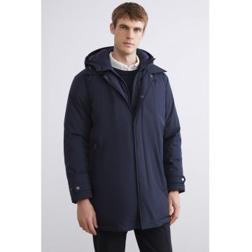 Geaca cu buzunare laterale si gluga - Bleumarin