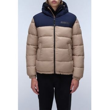 Geaca cu vatelina - gluga si aspect matlasat Hornelen - Bej/Bleumarin