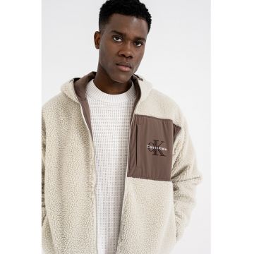 Geaca din fleece cu gluga - Maro/Crem