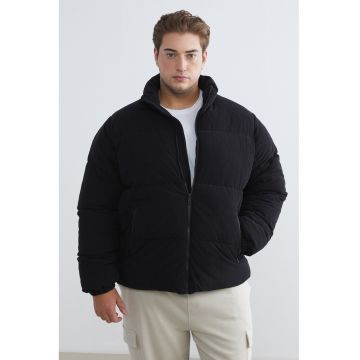 Geaca matlasata si striata - Negru