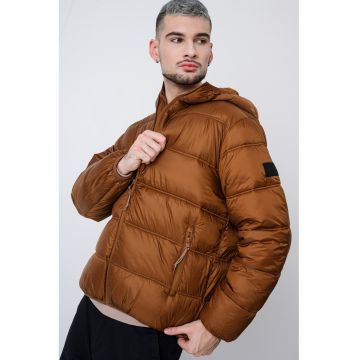 Geaca scurta matlasata cu gluga - Maro deschis