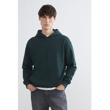 Hanorac slim fit cu buzunar kangaroo - Verde aquamarin