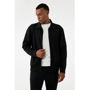 Jacheta-camasa cu fermoar si model uni - Alb/Visiniu/Negru