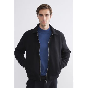 Jacheta-camasa cu guler clasic si captuseala din material teddy - Negru