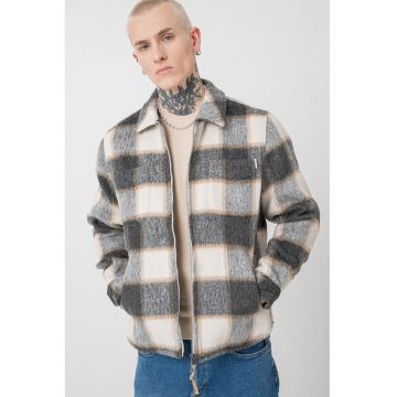 Jacheta-camasa cu model in carouri - Alb/Gri/Maro camel