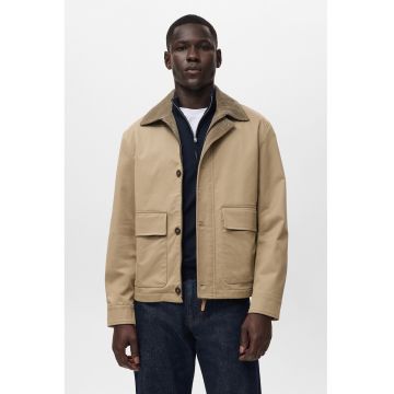 Jacheta din amestec de in cu finisaj rezistent la apa si guler ascutit - Maro camel