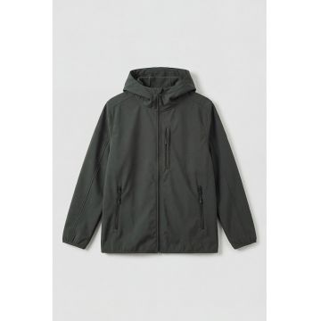 Jacheta usoara cu gluga si fermoar - Verde inchis