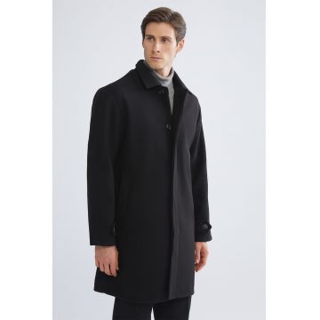 Palton uni cu nasturi ascunsi - Negru