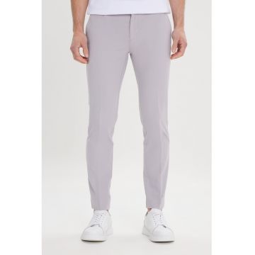 Pantaloni chino din amestec de bumbac cu buzunare - Lila pal