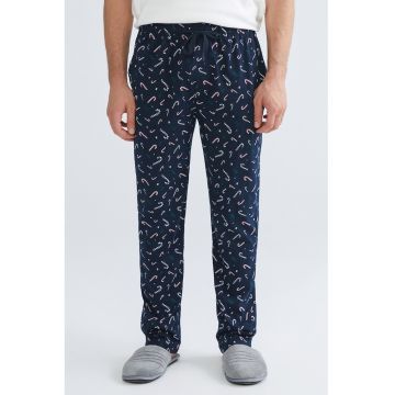 Pantaloni de pijama din bumbac cu tematica de Craciun - Bleumarin