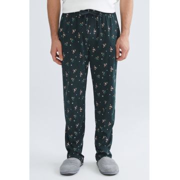 Pantaloni lungi de pijama din bumbac cu imprimeu - Bleumarin