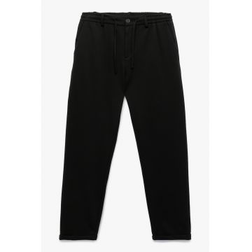 Pantaloni slim-fit cu talie cu snur - Negru/Negru stins