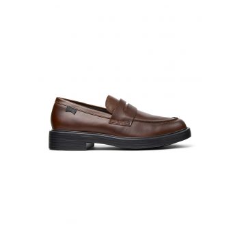 Pantofi loafer de piele cu model uni - Maro cognac