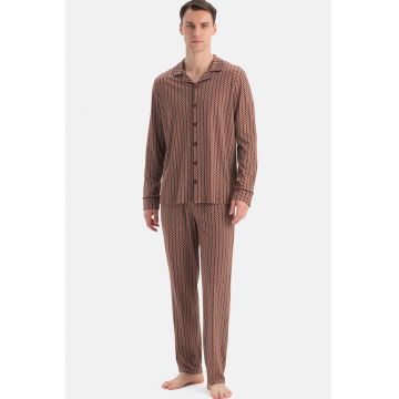 Pijama lunga din amestec de modal - Maro scortisoara