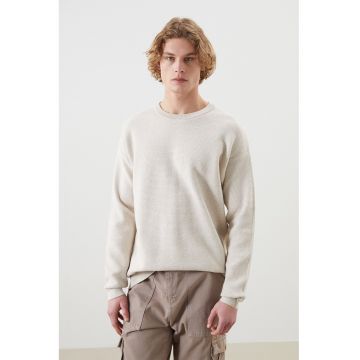 Pulover cu decolteu la baza gatului si maneci cazute - Bej deschis