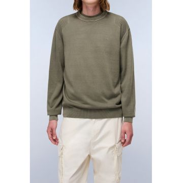 Pulover de bumbac cu decolteu la baza gatului - Kaki