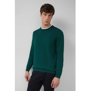 Pulover de bumbac cu decolteu la baza gatului - Verde padure/Kaki