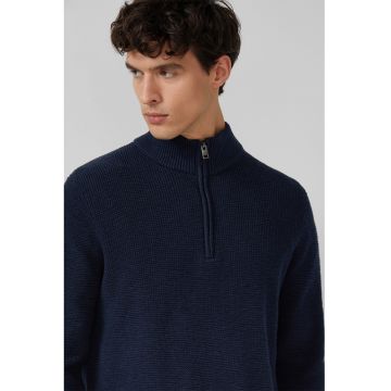 Pulover de bumbac cu fermoar scurt - Albastru ultramarin