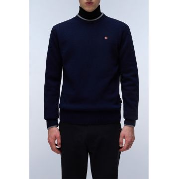 Pulover din amestec de lana cu decolteu la baza gatului Dain - Bleumarin