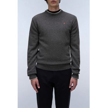 Pulover din amestec de lana cu decolteu la baza gatului Dain - Gri inchis