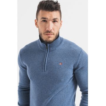 Pulover din amestec de lana cu fenta cu fermoar Dain - Albastru prafuit