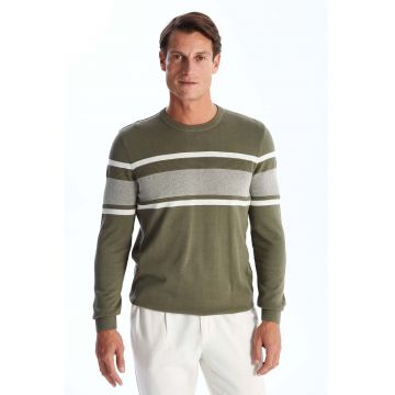 Pulover din bumbac cu model in dungi - Alb/Kaki