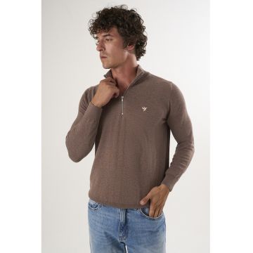 Pulover din bumbac tricotat - Maro inchis