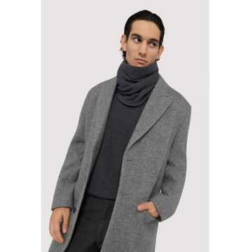 Pulover din lana virgina cu decolteu la baza gatuluii - Gri inchis