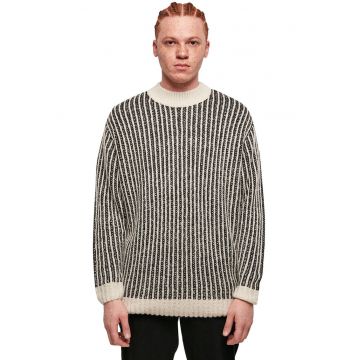 Pulover lejer tricotat - Alb fildes/Negru